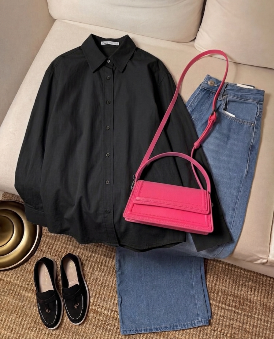 BLACK DOWN WITH SKY BLUE WIDE LEG JEANS