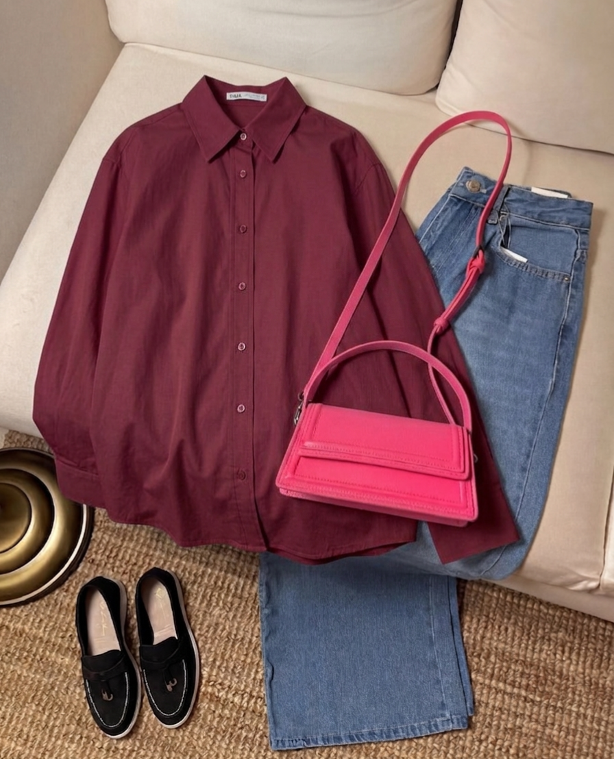 MAROON DOWN WITH SKY BLUE WIDE LEG JEANS