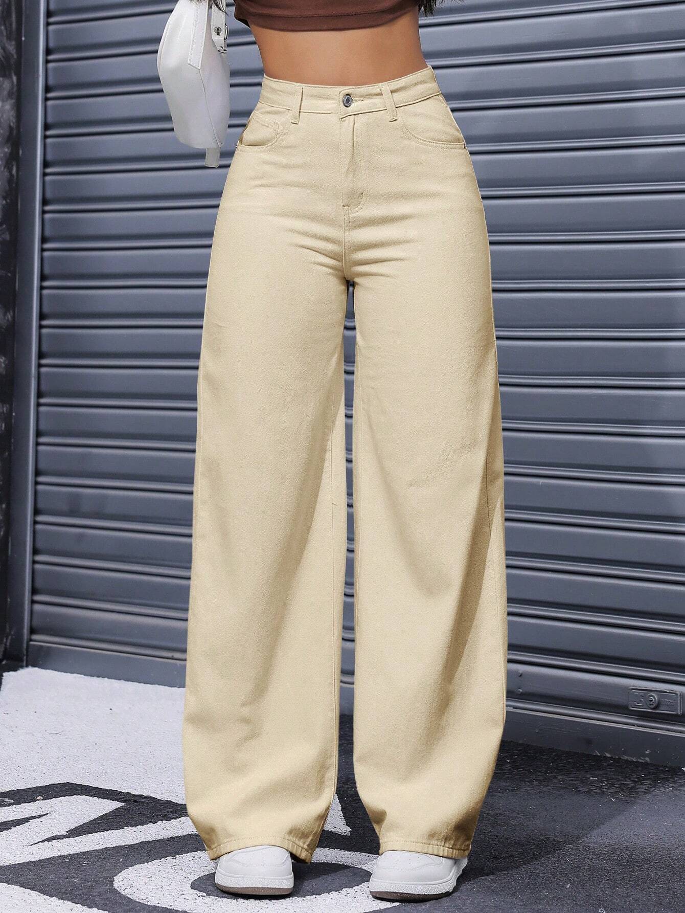 BEIGE WIDE LEG JEANS
