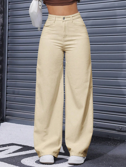 BEIGE WIDE LEG JEANS