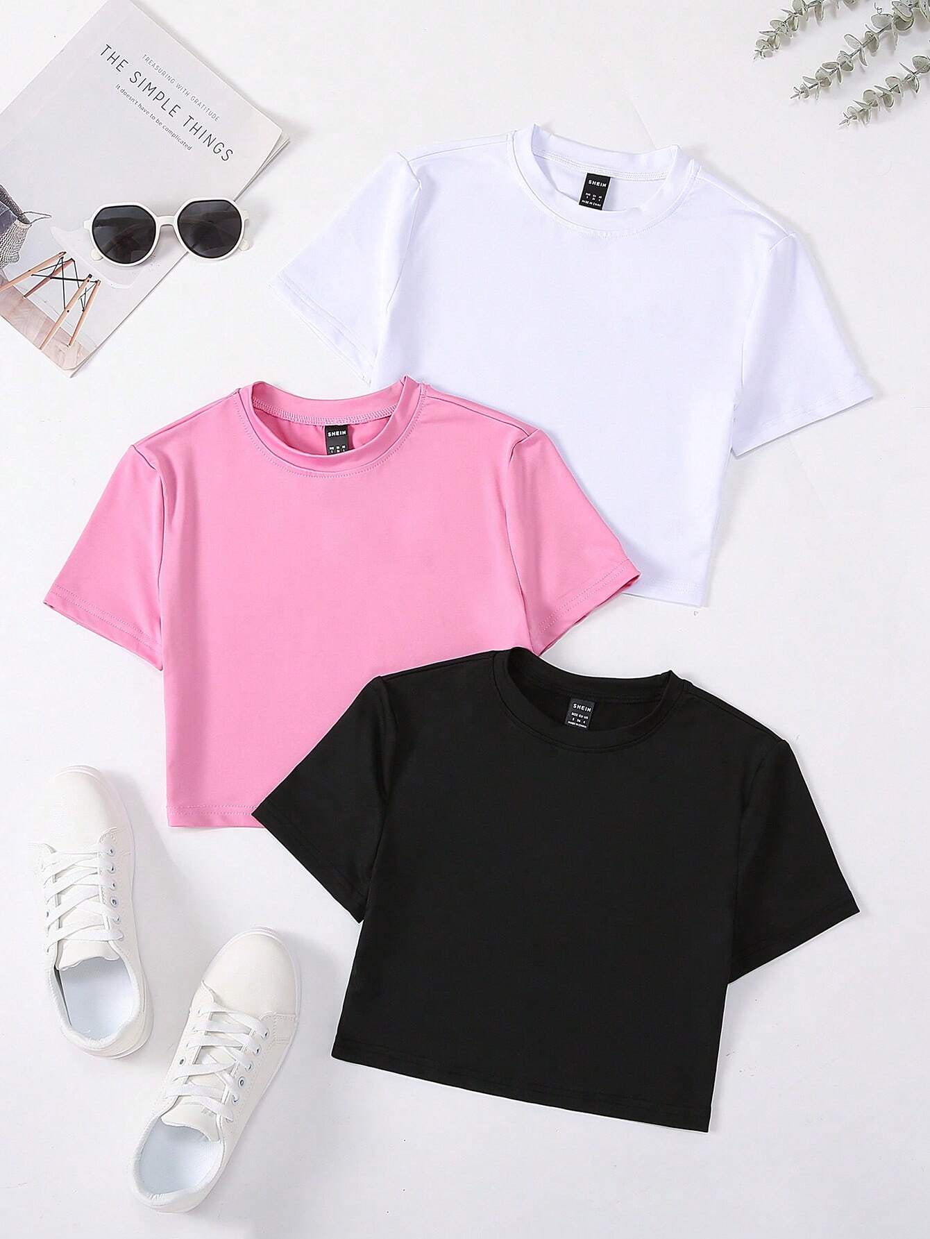 PACK OF 3 CROP BLACK - WHITE - PINK