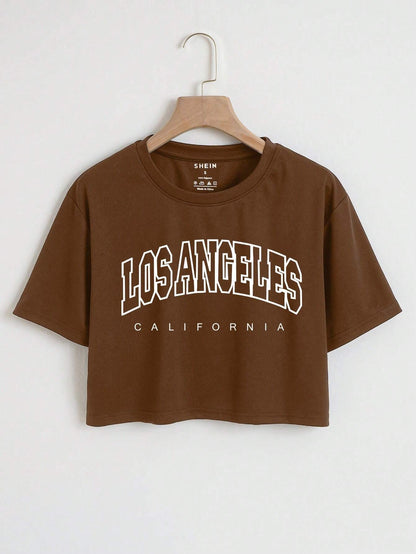 BROWN CROP TEE LOSS ANGELES