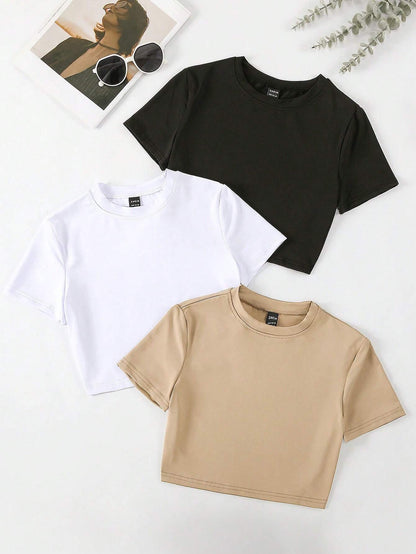 PACK OF 3 CROP BLACK - WHITE - BEIGE