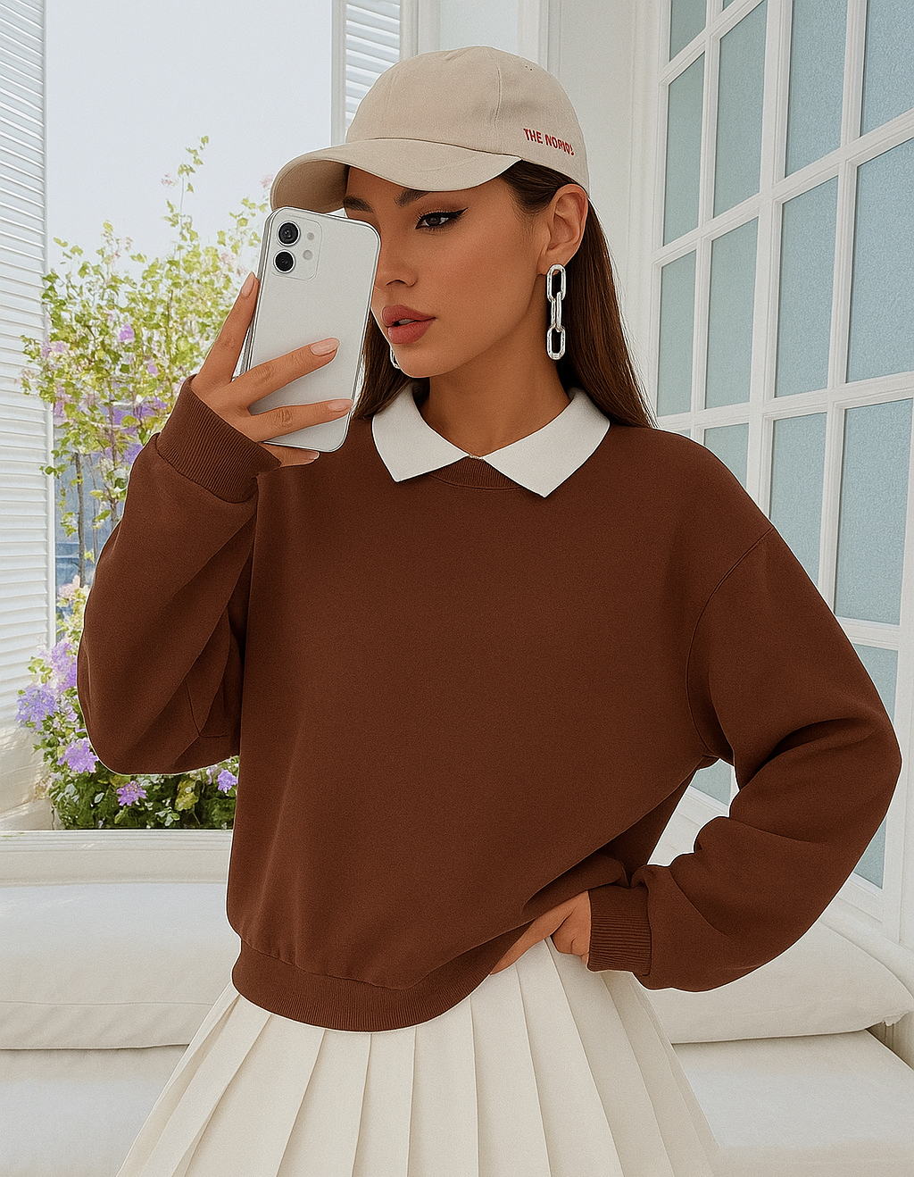 BROWN PULL OVER COLLAR SWEATSHIRT