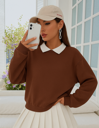 BROWN PULL OVER COLLAR SWEATSHIRT