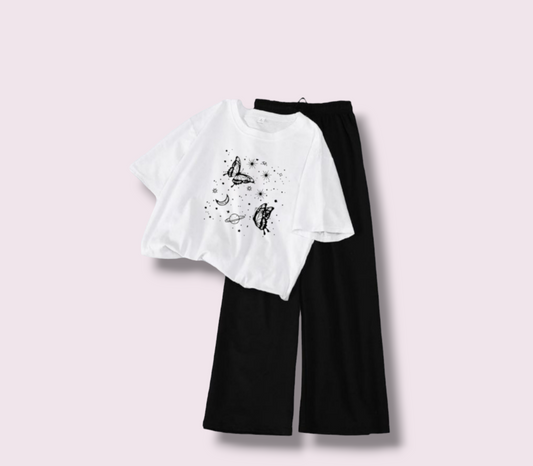 BLACK FLAPPER - WHITE CROP TEE SATURN BUTTERFLY