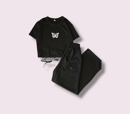 BLACK FLAPPER - BLACK CROP TEE MIDDLE BUTTERFLY