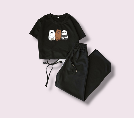 BLACK FLAPPER - BLACK CROP TEE 3 BEAR