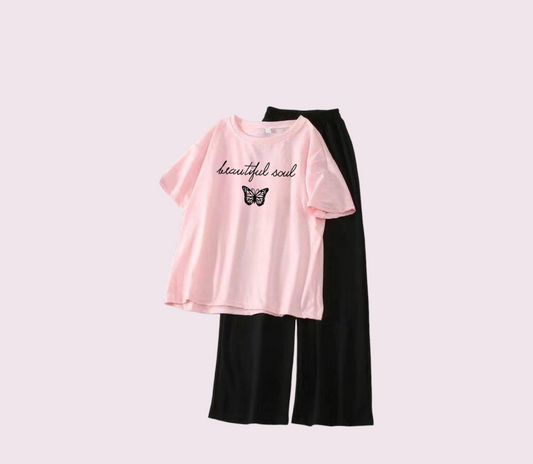 BLACK FLAPPER - PINK TEE BEAUTIFUL SOUL BUTTERFLY