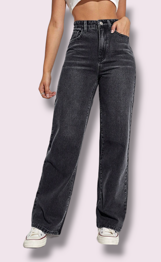 BLACK WIDE LEG DENIM JEANS