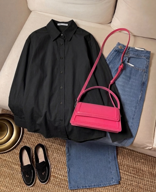 BLACK DOWN WITH SKY BLUE WIDE LEG JEANS