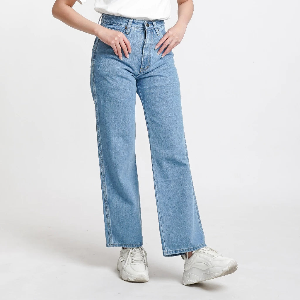 Sky Blue High-Waist Wide-Leg Jeans.