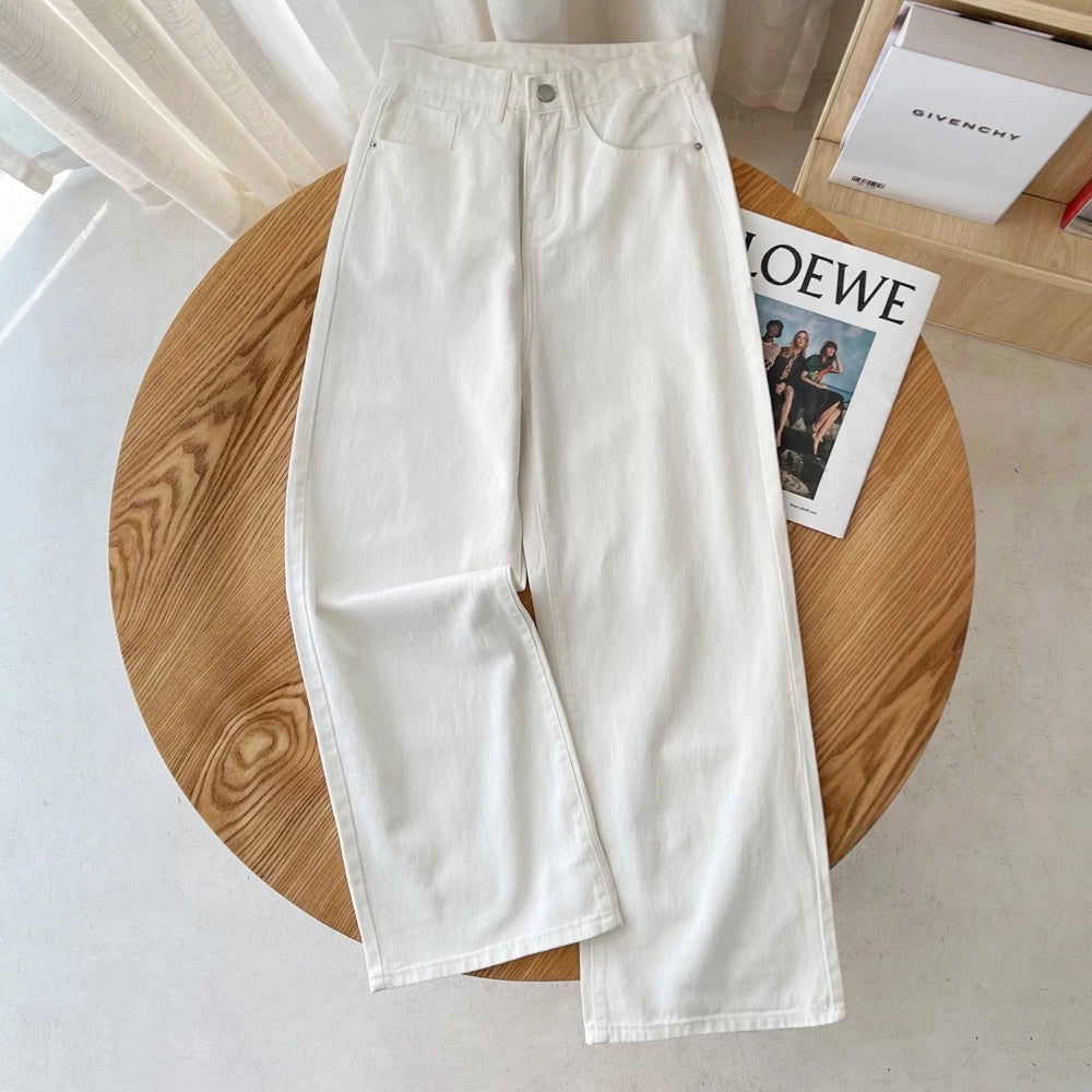 White High-Waist Wide-Leg Jeans.