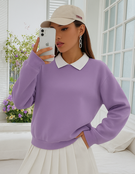 LILAC PULL OVER COLLAR SWEATSHIRT