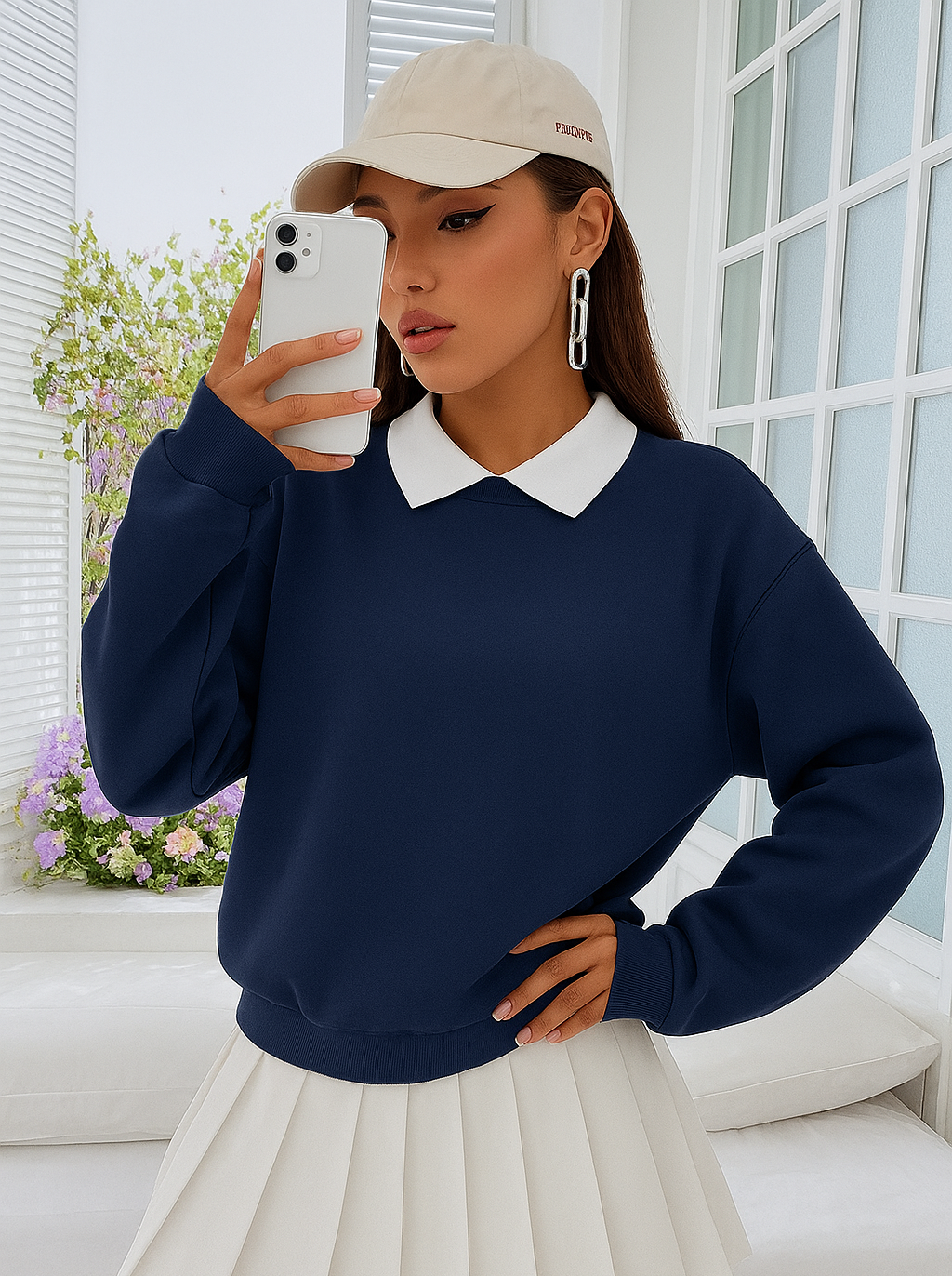 NAVY BLUE PULL OVER COLLAR SWEATSHIRT