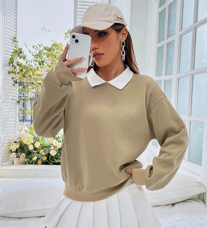 BEIGE PULL OVER COLLAR SWEATSHIRT