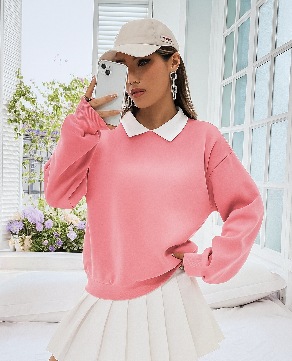 PINK PULL OVER COLLAR SWEATSHIRT