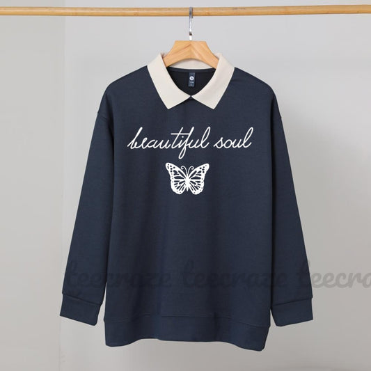 NAVY COLLAR SWEATSHIRT BEAUTIFUL SOUL BUTTERFLY