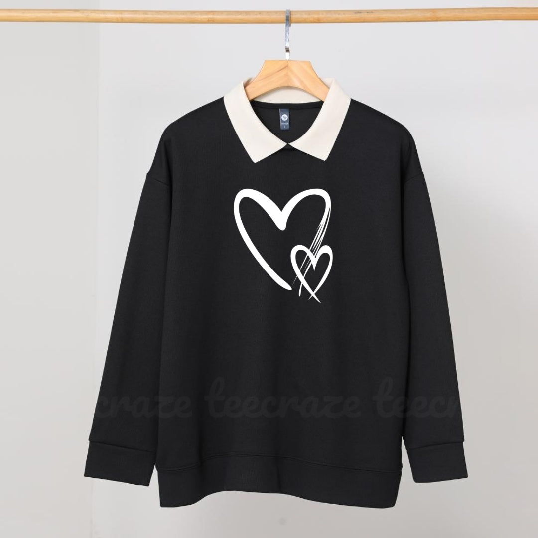 BLACK COLLAR SWEATSHIRT 2 HEARTS