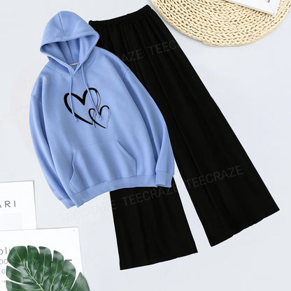 SKY BLUE HOODIE 2 HEARTS - BLACK FLAPPER