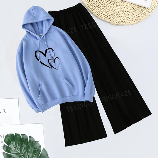 SKY BLUE HOODIE 2 HEARTS - BLACK FLAPPER