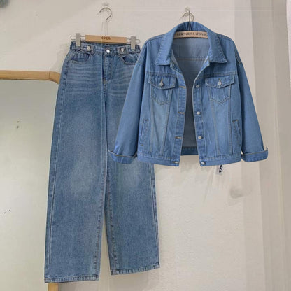 SKY BLUE DENIM JACKET + SKY BLUE WIDE LEG JEANS
