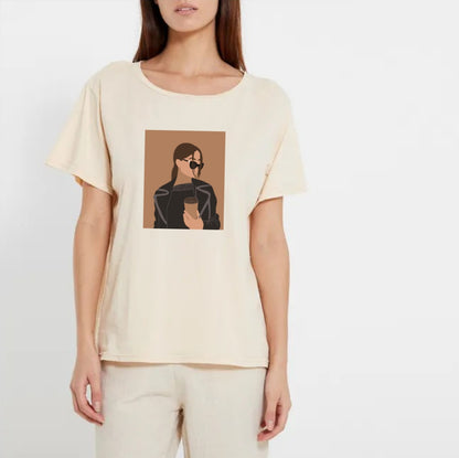BEIGE T-SHIRT COFFEE GIRL