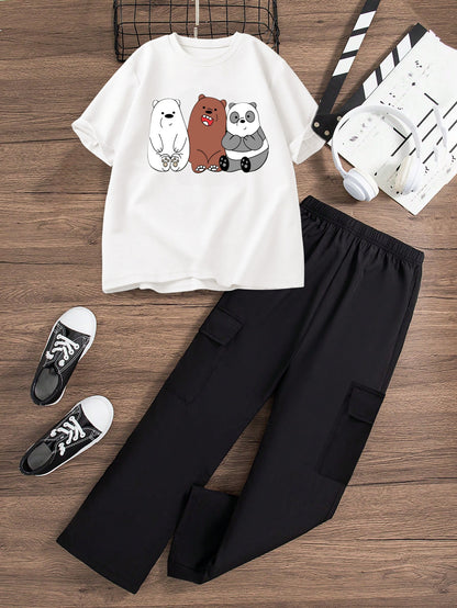 BLACK CARGO FLAPPER - WHITE T-SHIRT 3 BEARS