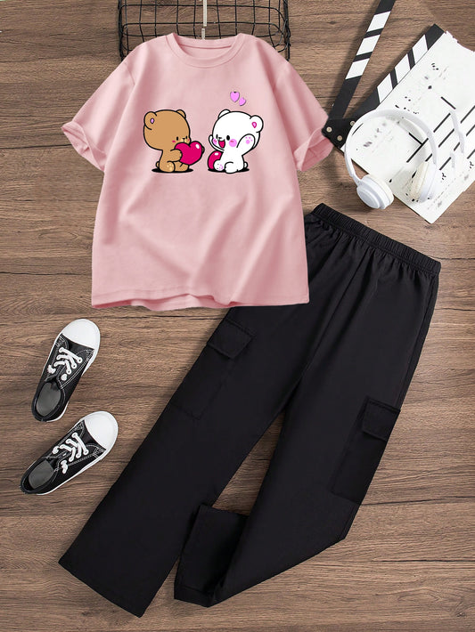 BLACK CARGO FLAPPER - PINK T SHIRT PAIRS