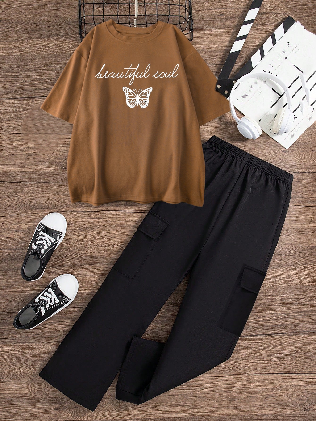 BLACK CARGO FLAPPER - BROWN T-SHIRT BEAUTIFULL SOUL