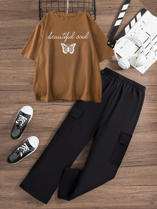 BLACK CARGO FLAPPER - BROWN T-SHIRT BEAUTIFULL SOUL