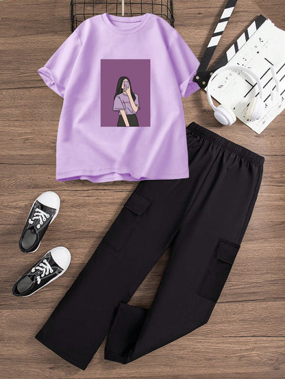 BLACK CARGO FLAPPER - LILAC T-SHIRT SELFIE GIRL