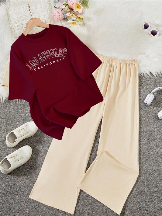 BEIGE FLAPPER - MAROON T-SHIRT LOSS ANGELES