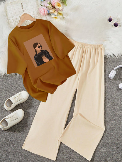 BEIGE FLAPPER - BROWN T-SHIRT COFFEE GIRL