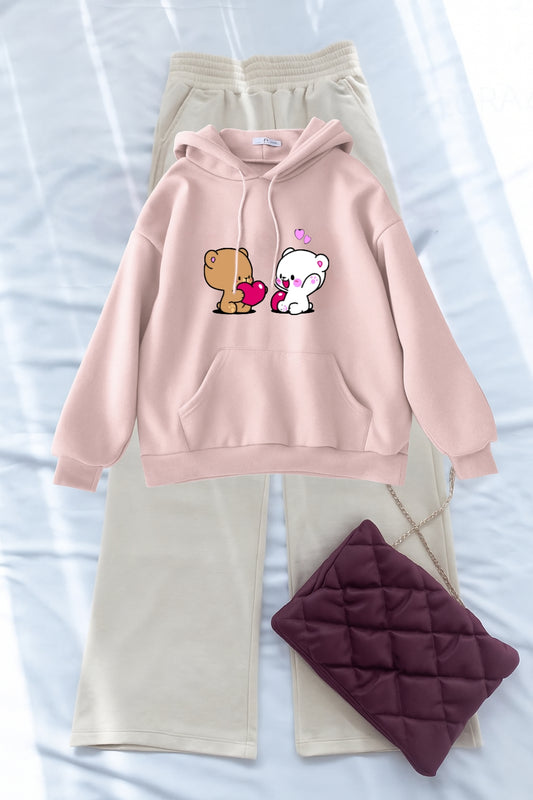 PINK HOODIE PAIRS- BEIGE FLAPPER