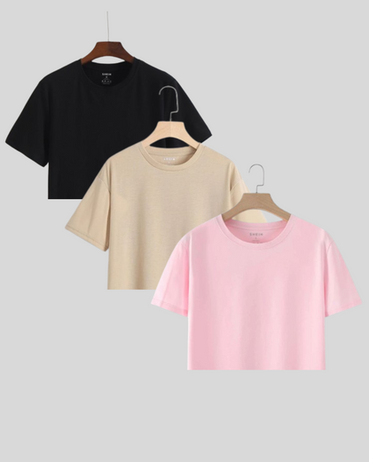 PACK OF 3 CROP BLACK - BEIGE - BABY PINK