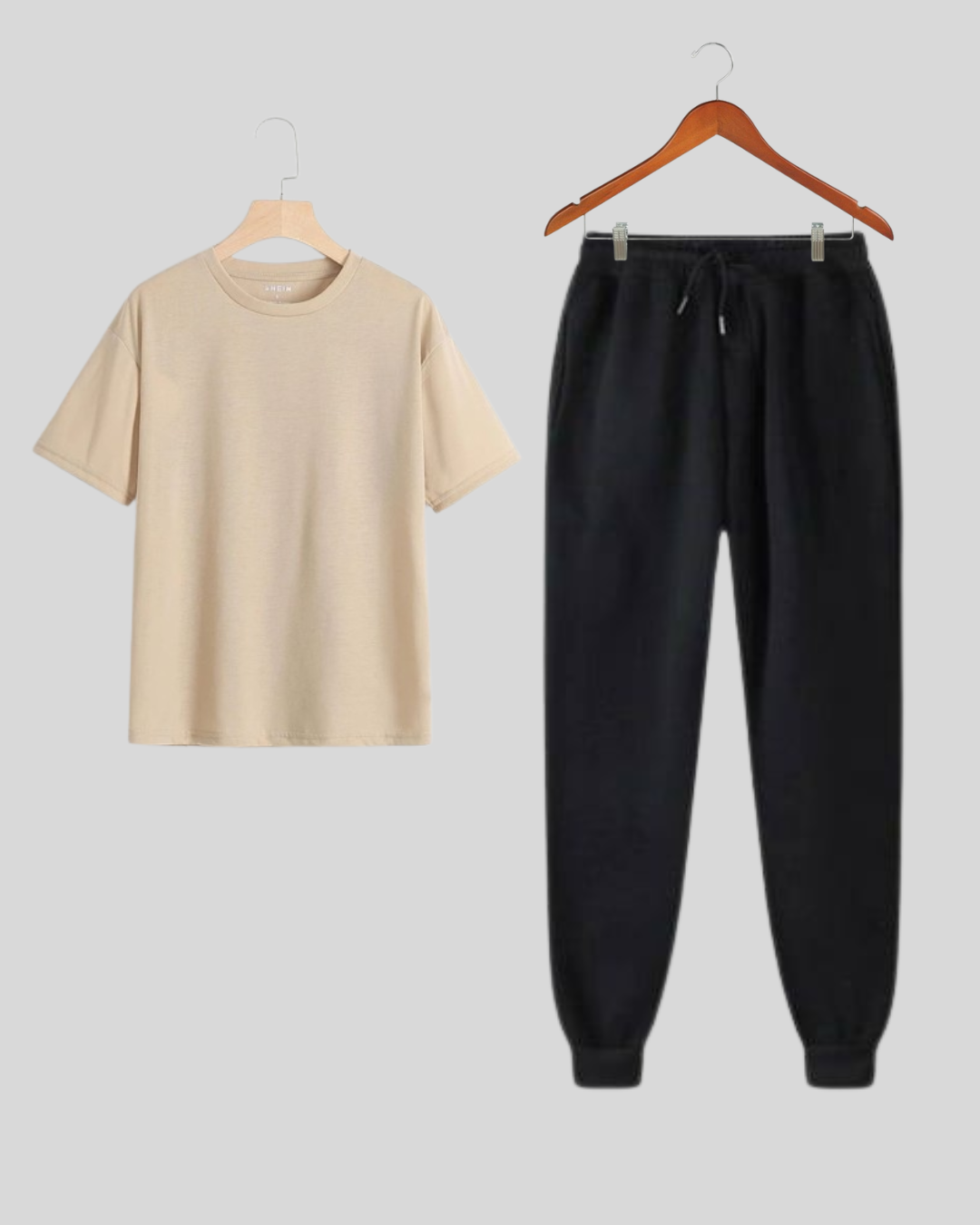 UNISEX BASIC BLACK TROUSER AND BEIGE TEE