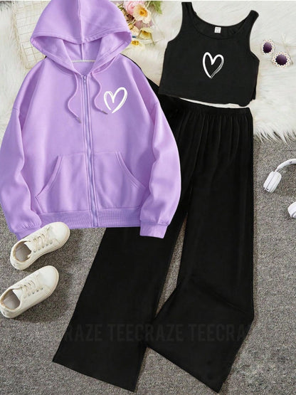 PACK OF 3 WINTER TRACKSUIT-LILAC ZIPPER POC Heart BLACK FLAPPER BLACK INNER Poc Heart