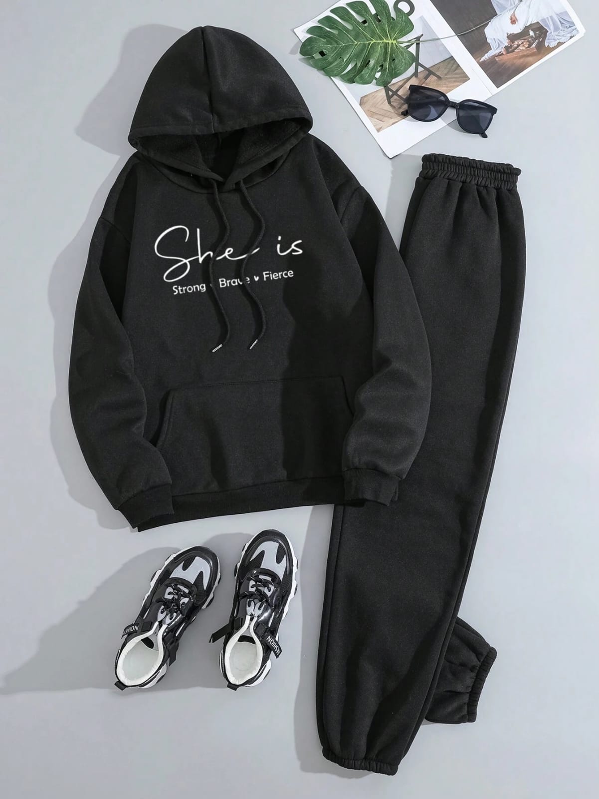 BLACK HOODIE SHE IS BRAVE - BLACK TROUSER