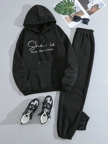 BLACK HOODIE SHE IS BRAVE - BLACK TROUSER