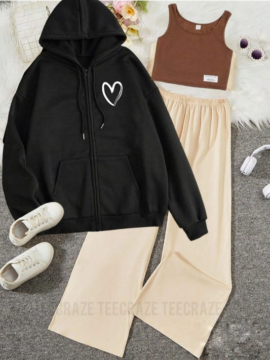 PACK OF 3 WINTER TRACKSUIT-BLACK ZIPPER POC HEART BEIGE  FLAPPER BROWN  INNER