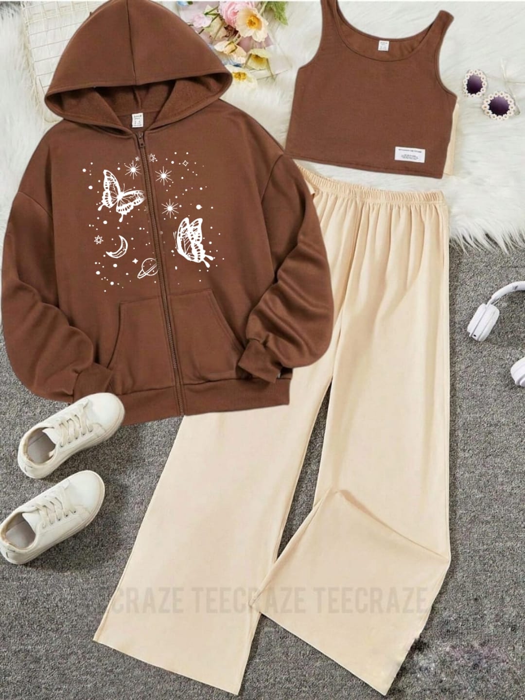 PACK OF 3 WINTER TRACKSUIT-BROWN ZIPPER SATURN BUTTERFLY  BEIGE  FLAPPER BROWN  INNER