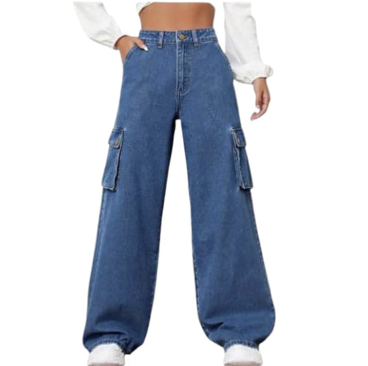 MID BLUE CARGO WIDE JEANS