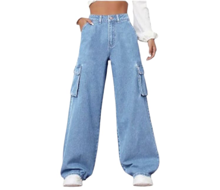 SKY BLUE CARGO WIDE JEANS