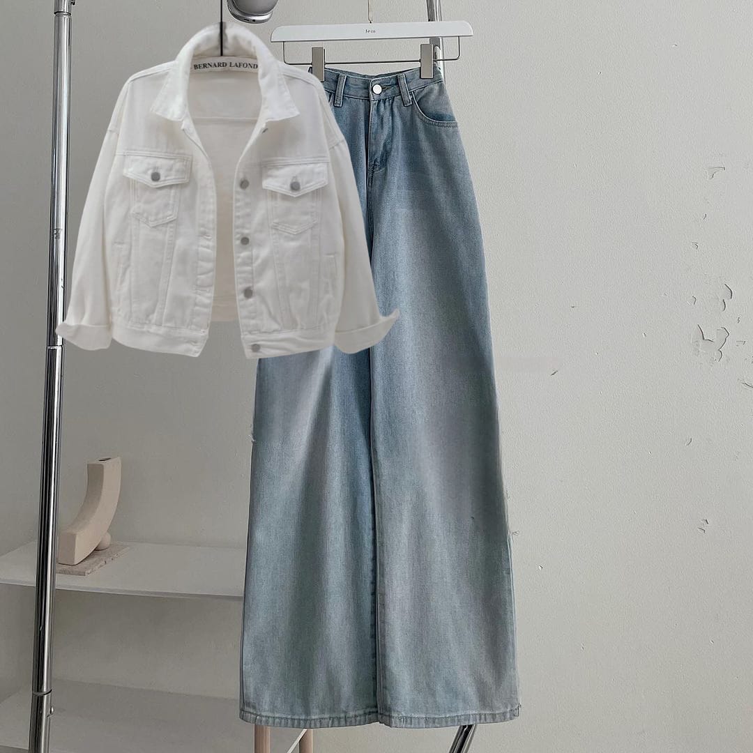 WHITE DENIM JACKET - SKY BLUE DENIM JACKET