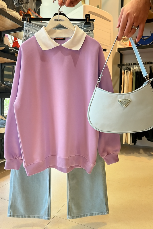 LILAC COLLAR SWEATSHIRT - SKY BLUE WIDE LEG JEANS