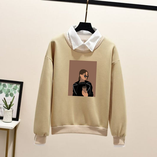 BEIGE COLLAR SWEATSHIRT Coffee Girl