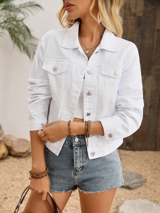 WHITE CROP DENIM JACKET