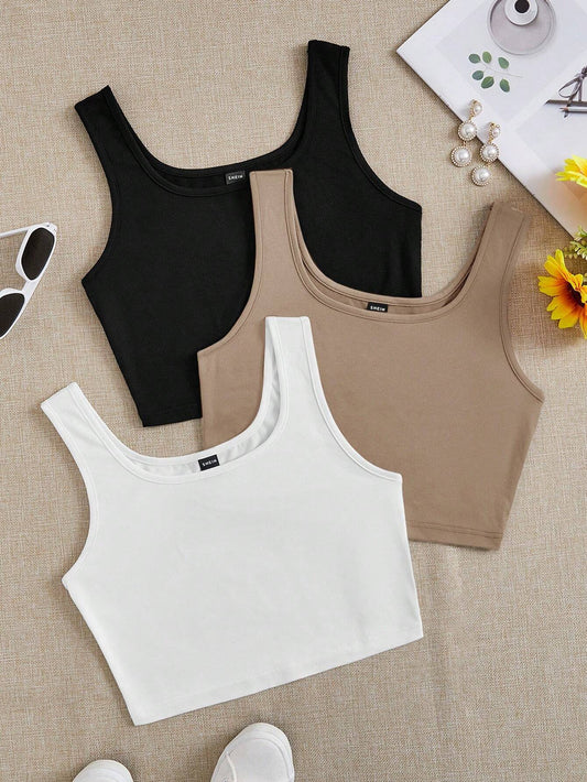 PACK OF THREE TANK TOP WHITE - BEIGE - BLACK