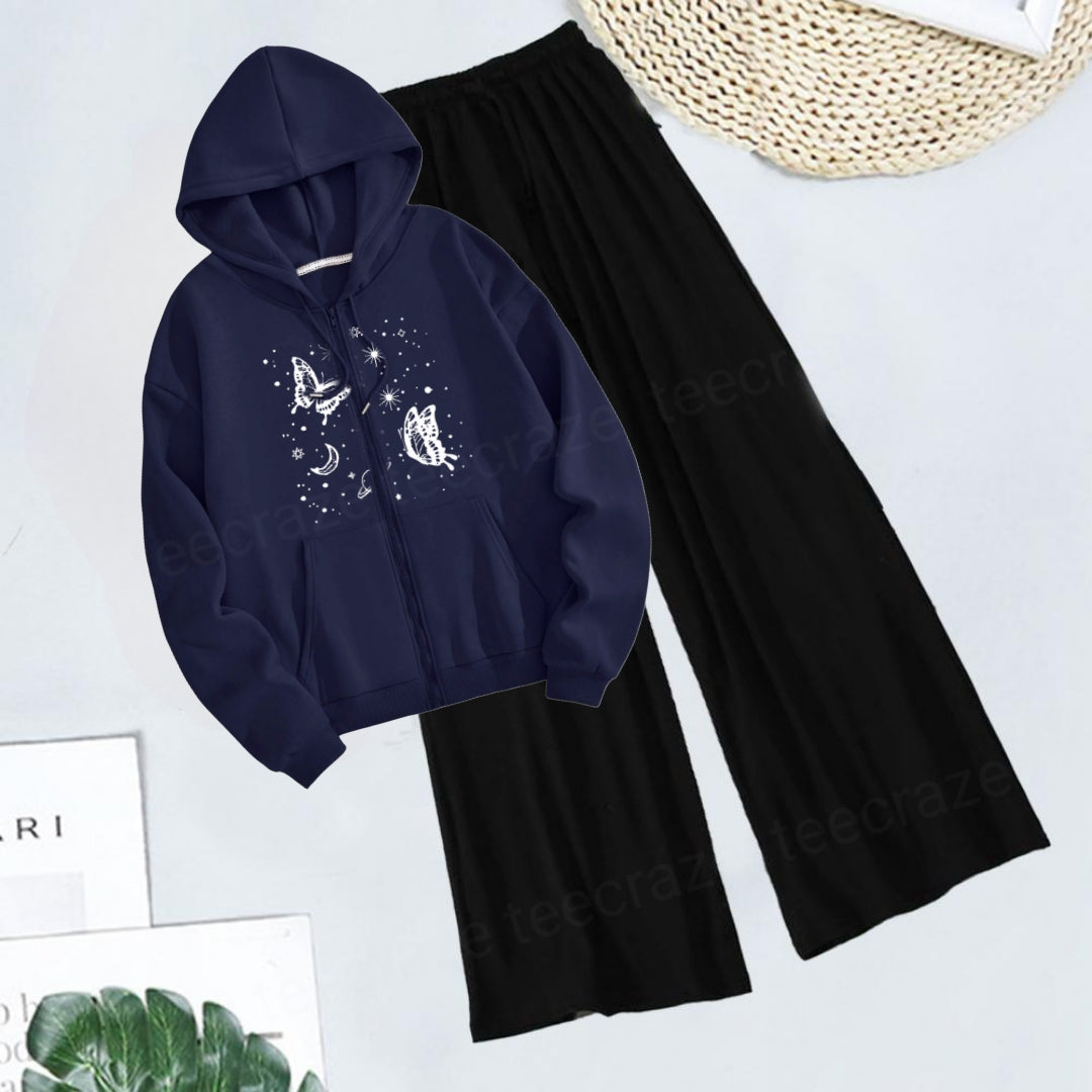 NAVY BLUE ZIPPER SATRUN BUTTERFLY  - BLACK FLAPPER